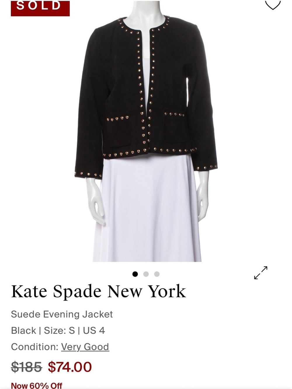 Kate Spade Black Suede Jacket with Gold Studs - Picture 8 of 8